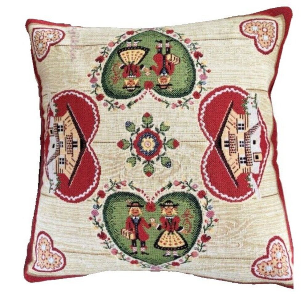 Hines Of Oxford Throw Pillow Tapestry Embroidered Nordic Hearts Made in UK 13x13